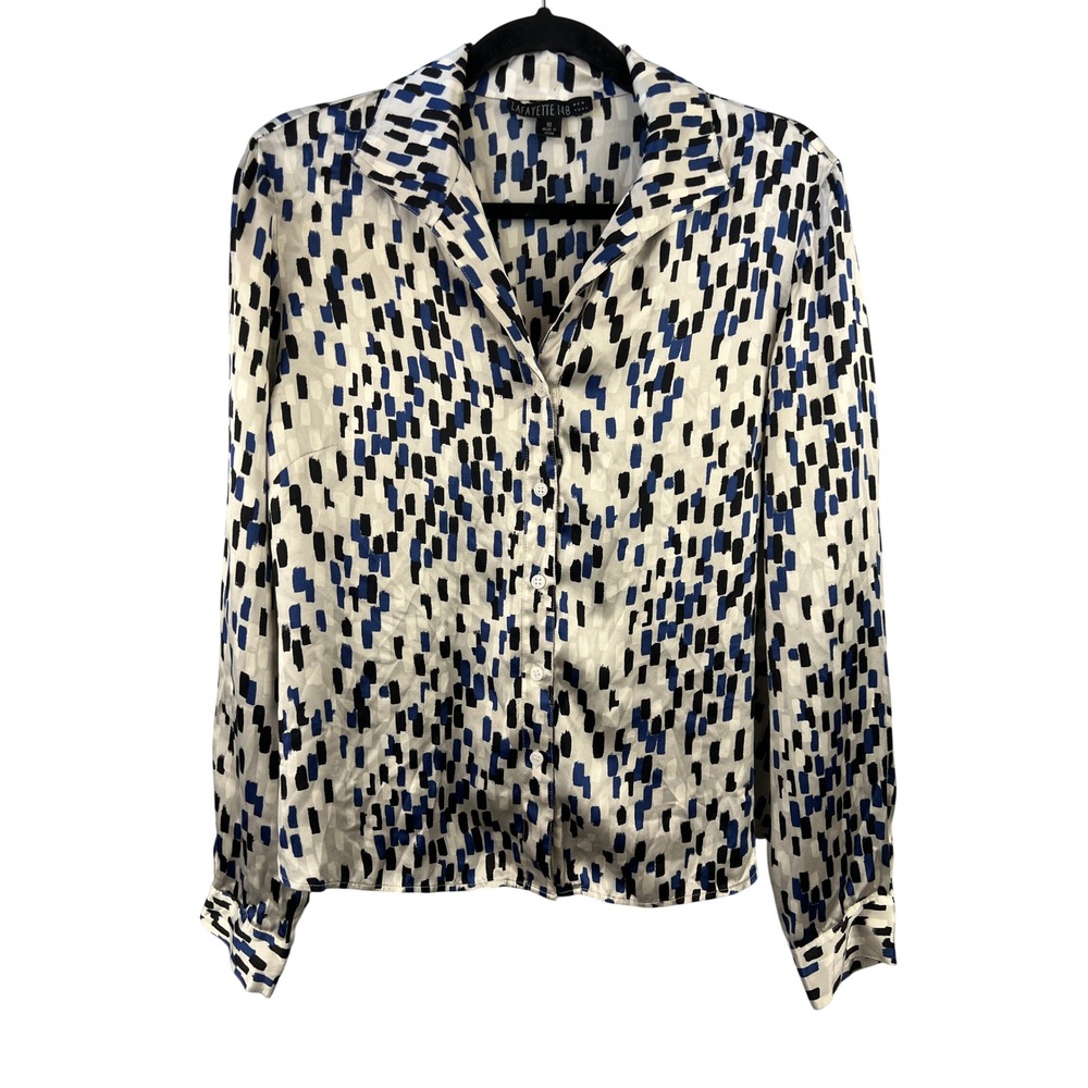 Lafayette 148 100% Silk Abstract Print Long Sleeve Button Up Blouse Sz10 Career